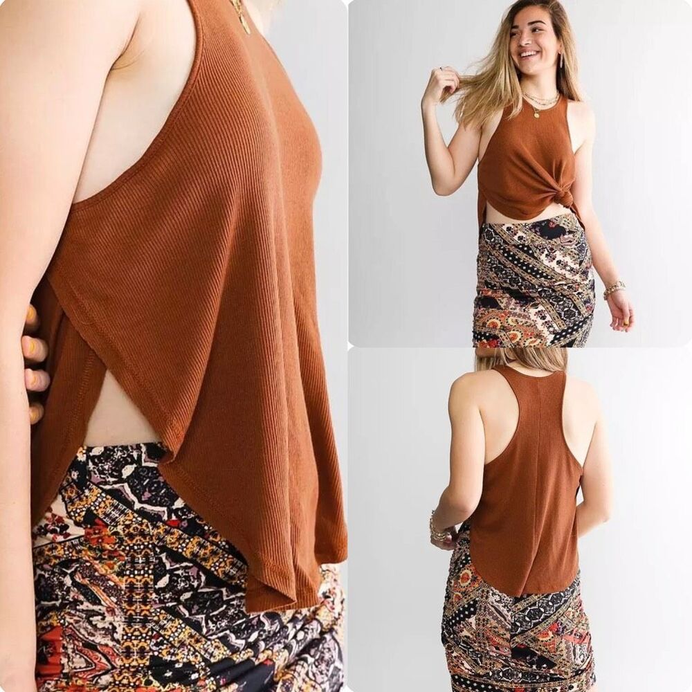 Free People X Intimately Out The Door Tank top rust brown Ribbed M NEW